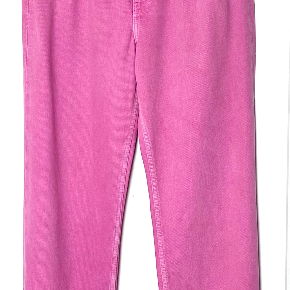 Zara Vibrant Pink Denim wide leg high waist raw hem cotton Jeans - Picture 2 of 11